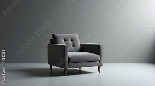 Obraz na płótnie Stylish modern gray armchair with tufted upholstery against a minimalist background. w salonie