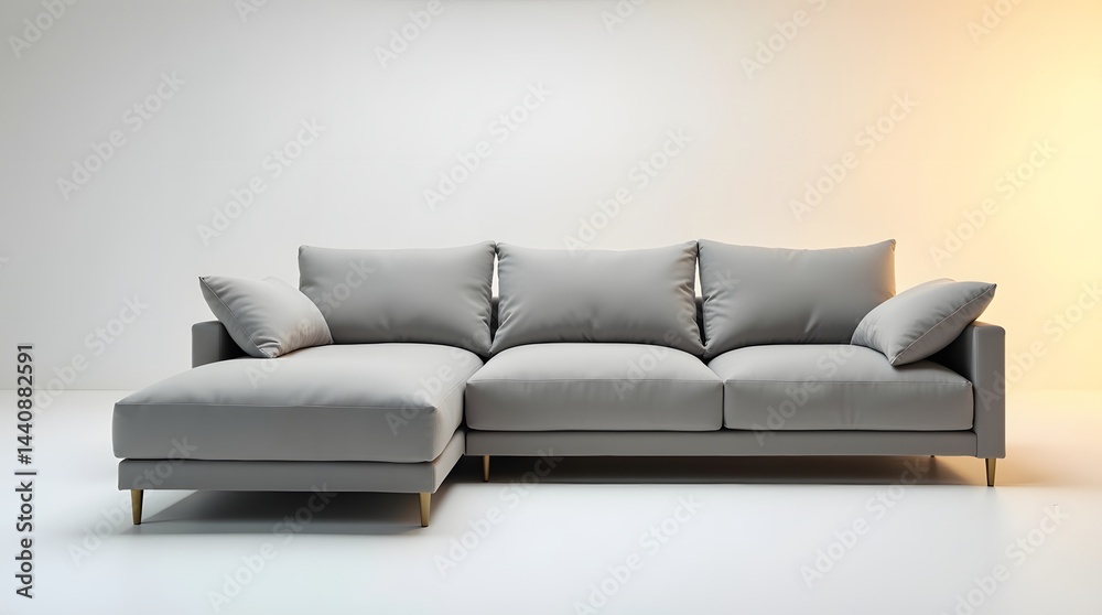 Modern gray sectional sofa with plush cushions, perfect for contemporary living spaces.