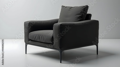 Modern black armchair with plush cushions, exuding a stylish and comfortable aesthetic.