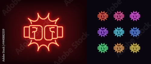 Outline neon boxing icon. Glowing neon boxing gloves punch, boxer battle icon. Boxing fight, kickboxing combat, thai box match, power punch, sport competition, game fight arcade. Vector icon set