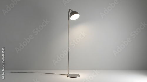 Obraz na płótnie A sleek modern floor lamp stands elegantly against a minimalist backdrop, casting a warm glow in the space. w salonie