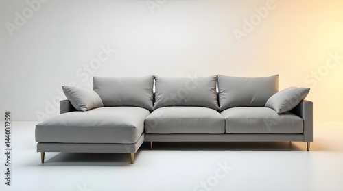 Obraz na płótnie Modern gray sectional sofa with plush cushions, perfect for contemporary living spaces. w salonie