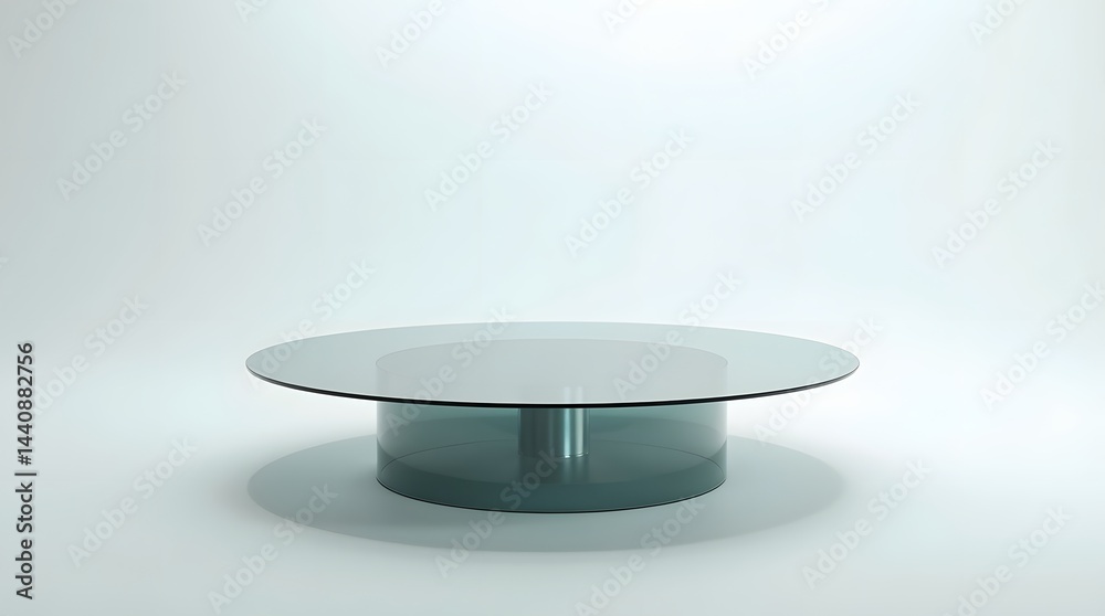A sleek, modern glass coffee table with a circular design and minimalist aesthetic.