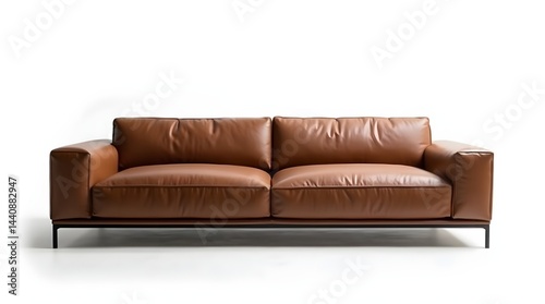 Stylish brown leather sofa with a modern design, perfect for contemporary living spaces.