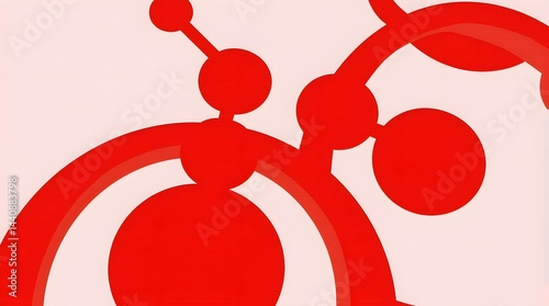 Abstract red design featuring circular shapes and curved lines, creating a dynamic visual flow.
