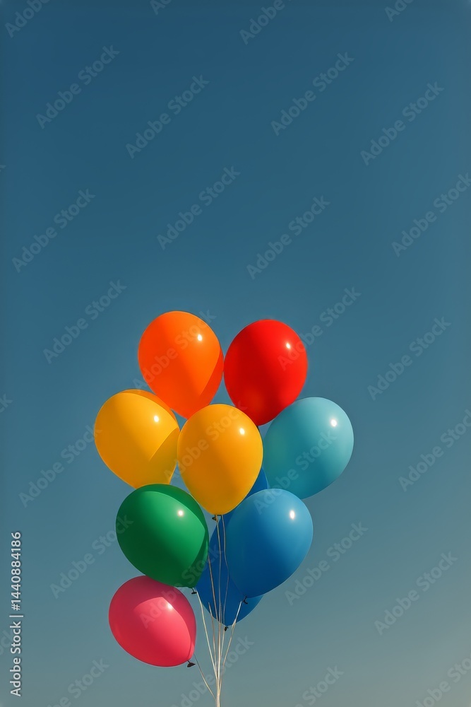 Colorful Balloons Floating Against a Clear Blue Sky Creating a Festive Atmosphere Outdoors