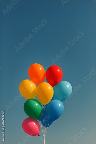 Colorful Balloons Floating Against a Clear Blue Sky Creating a Festive Atmosphere Outdoors