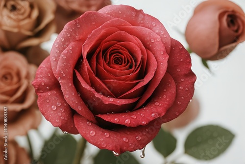 Obraz na płótnie Beautiful Red Rose With Droplets on Petals, Showcasing Natures Elegance and Detail w salonie