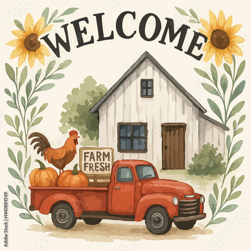 Welcome Farmhouse Home Print Design in Vector