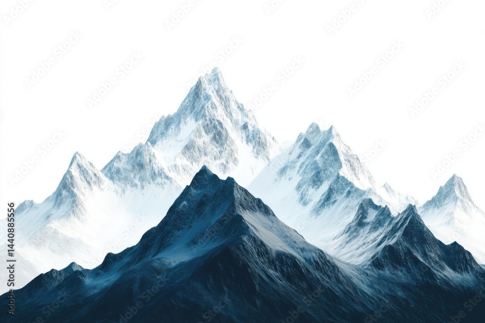 A scenic view of snow capped mountains against a white background in a minimalist style image A scenic view of snow capped mountains against a white background in a minimalist style image
