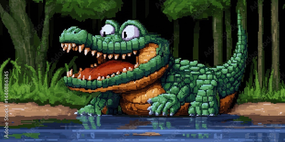 Obraz premium 16-bit pixel art crocodile