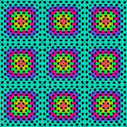 Seamless pattern with crochet granny square wallpaper handmade decorative art design print