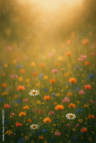Colorful Wildflower Field During Golden Hour in the Countryside