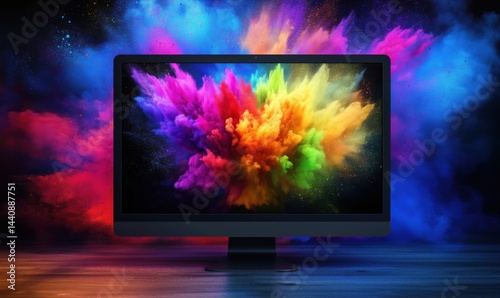 Obraz na płótnie Vibrant color explosion on computer screen with abstract background effects w salonie