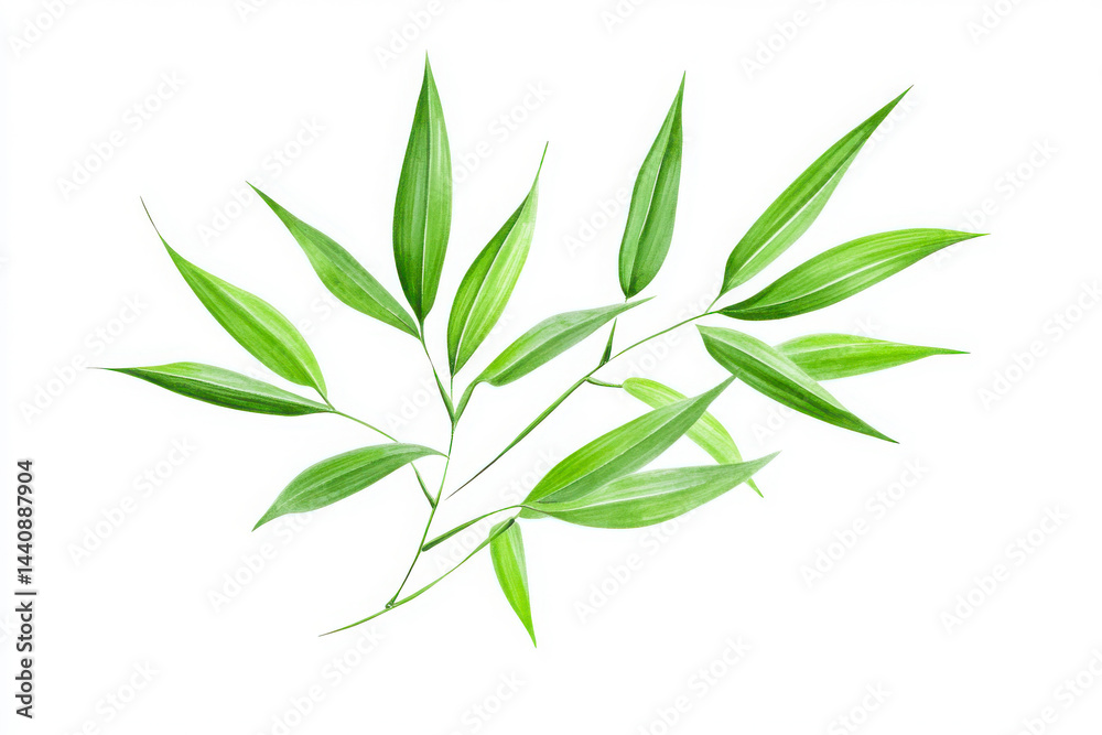 Obraz premium Green bamboo leaves watercolor painting on white background
