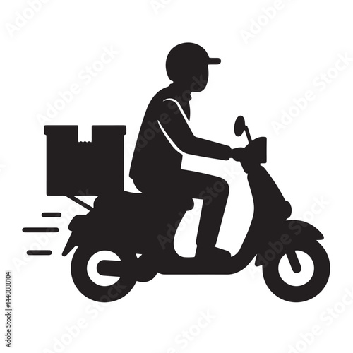 Delivery Person Riding Scooter Silhouette Vector Illustration for Shipping and Urban Transport Concepts