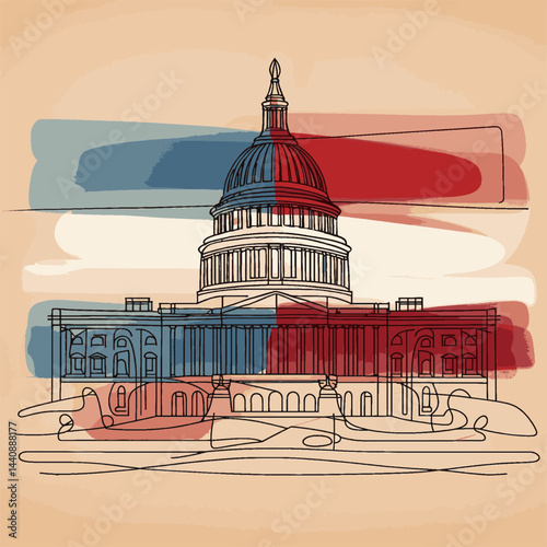 Abstract Artistic Representation of US Capitol Building in Patriotic Colors