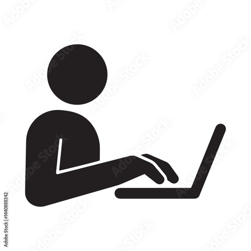 Remote Office Worker Typing on Laptop Silhouette Vector Illustration for Freelance and Work from Home Concepts