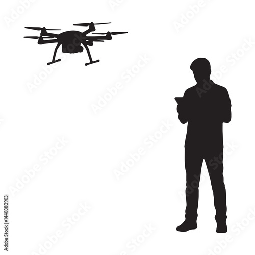 Drone Operator Silhouette Vector Illustration for Technology and Aerial Photography Concepts