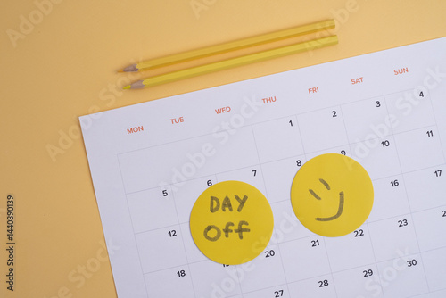 Day off - workplace message in the office. Concept of absence from work and day off