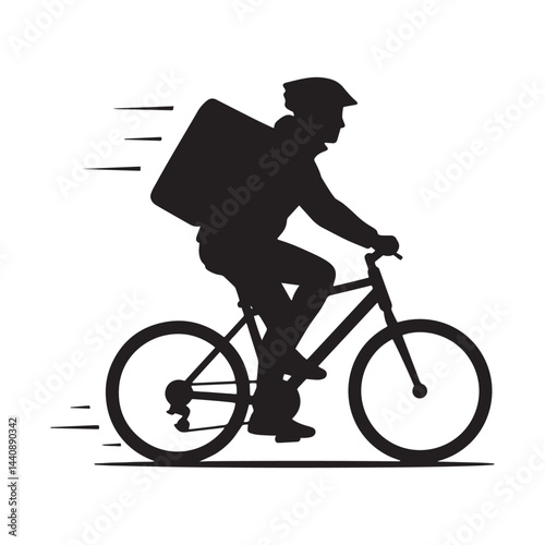 Fast Bicycle Food Delivery Rider Silhouette Vector Design for Express Service Concept