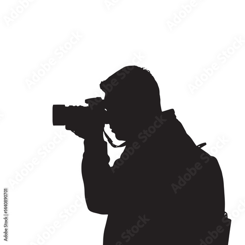 Professional Photographer Holding Camera Silhouette Vector Illustration on White Background