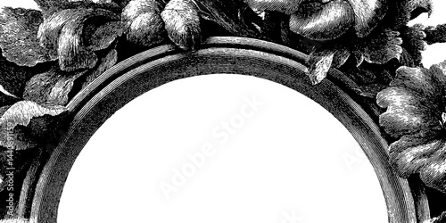 Vintage floral frame with intricate botanical design in black and white.