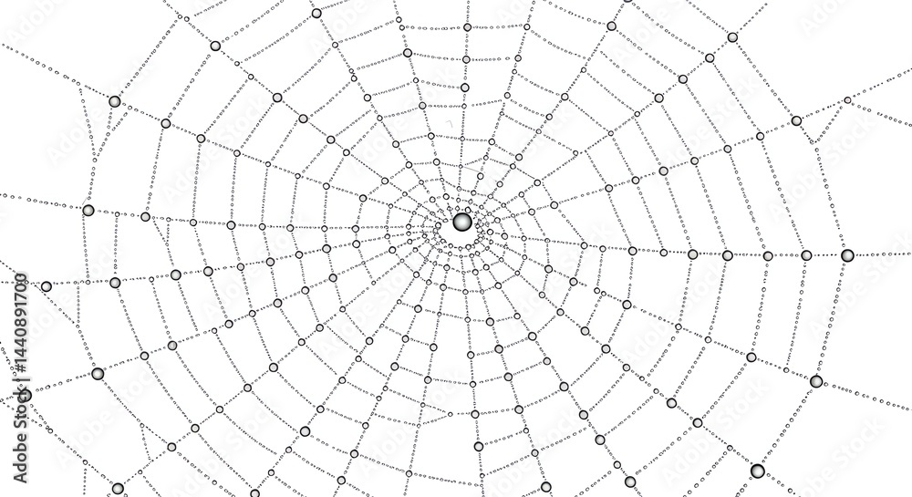 Obraz premium Spiderweb with Water Droplets Circular Geometric Design