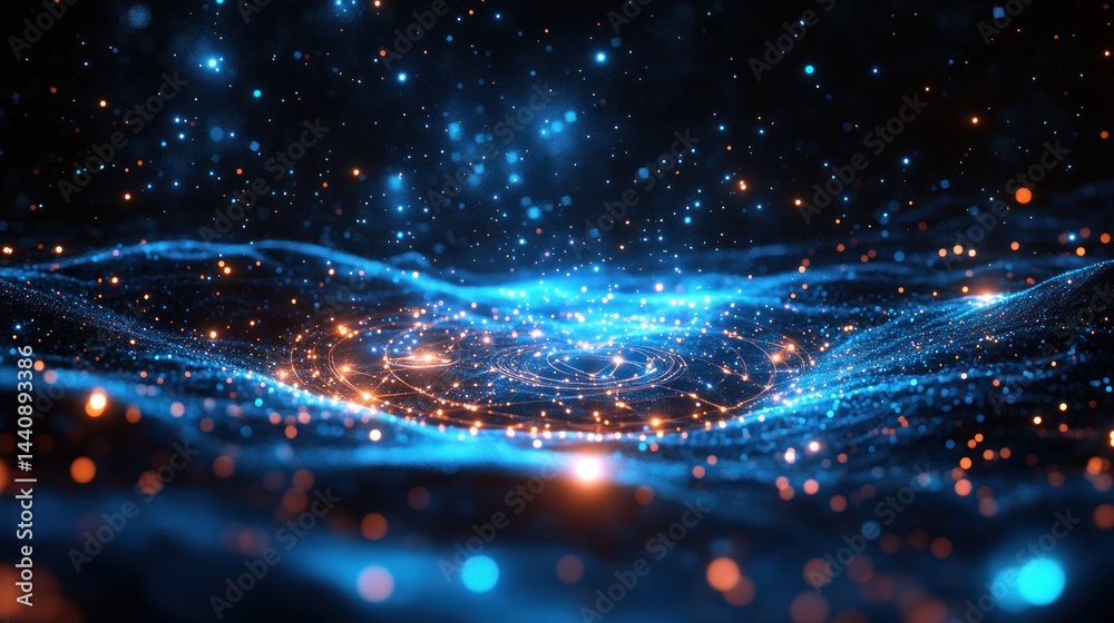 Obraz premium Celestial Nebula: A Digital Universe of Glowing Particles and Cosmic Dust