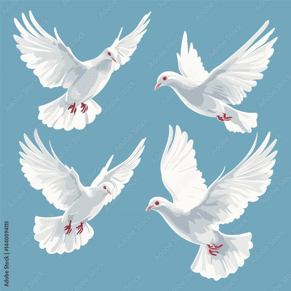 Obraz premium Pentecost Doves vector illustration set on isolated background