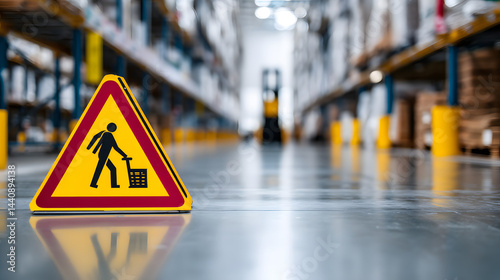 Wallpaper Mural Caution: Warehouse Safety Sign with Worker Carrying Cart Torontodigital.ca