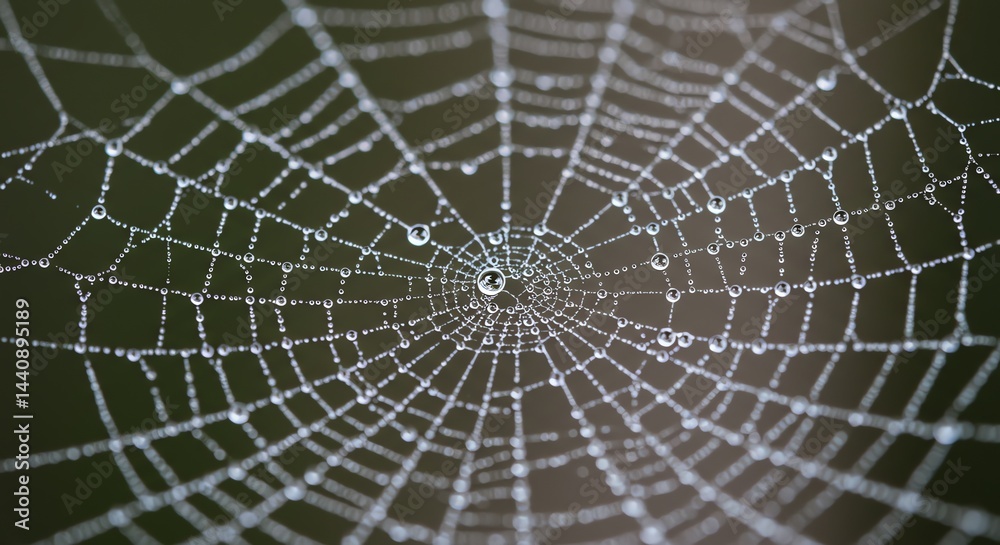 Fototapeta premium Spiderweb with Water Droplets Macro Nature Detail