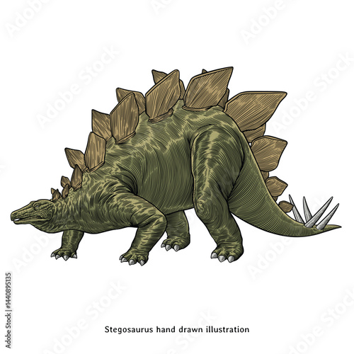 Stegosaurus Dinosaur Hand Drawn Vintage Illustration