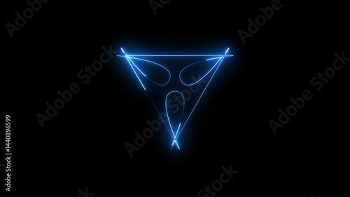 Neon alien head, color shift animation. Glowing neon ufo alien icon, looped color animation. Space alien face, extraterrestrial, martian emoji, humanoid, space stranger. Blue  colors 4k.
