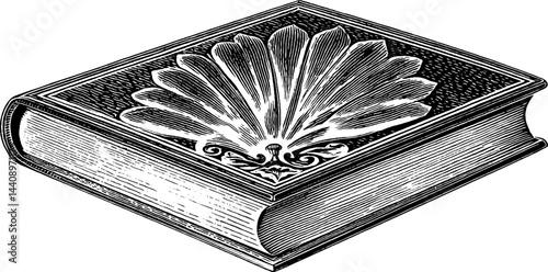 Intricate engraved wedding planner notebook design for events and stationery.