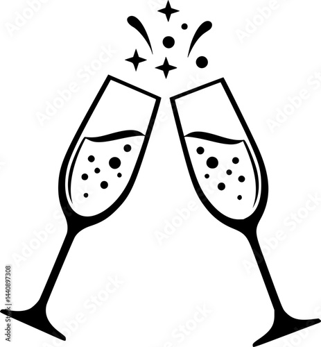 Minimalist Black and White Clinking Champagne Glasses Icon