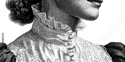 Bridal lace dress detail in vintage engraved style for wedding design.