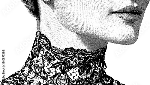 Intricate lace detail on bride's wedding dress engraving for elegant design.