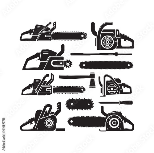 Chainsaw set silhouette vector illustration