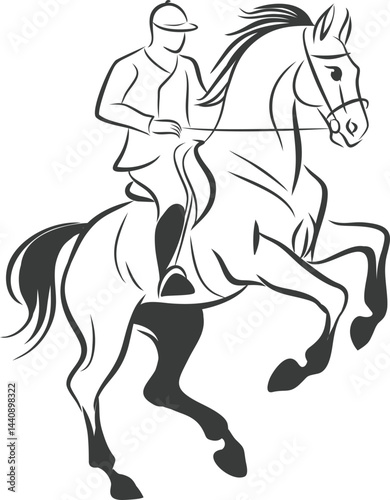 Ink style Illustration of an Equestrian Rider on a Rearing Horse