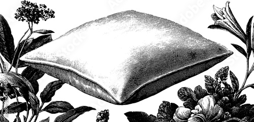 Elegant engraved ring pillow with floral motif for wedding or decorative design.
