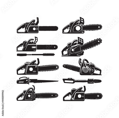 Chainsaw set silhouette vector illustration