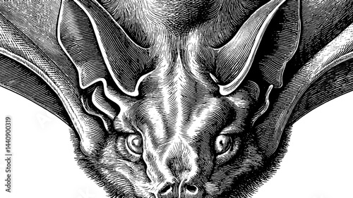 Intricate engraved bat illustration for nature-themed designs