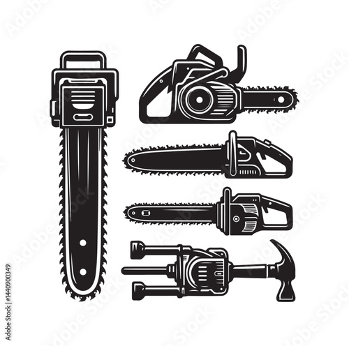 Chainsaw set silhouette vector illustration