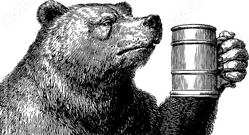 Engraved bear toasting with beer stein illustration for celebratory designs