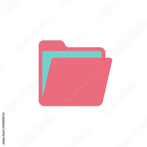 Folder icon in pink with a turquoise document on a white background