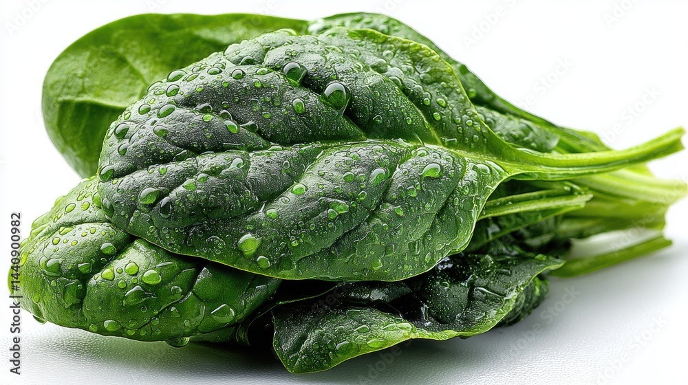 Fototapeta premium a fresh bunch of deep green spinach leaves on a white isolated background, healthy and fresh design