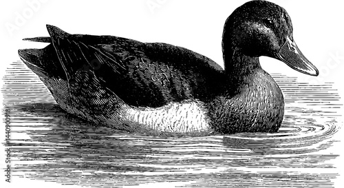Vintage engraved illustration of a peaceful duck floating on water