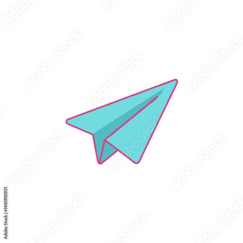 Paper airplane icon in turquoise with a pink outline on a white background
