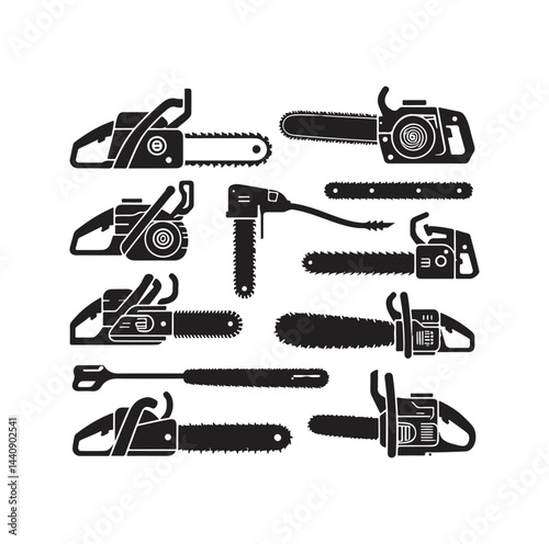 Chainsaw set silhouette vector illustration